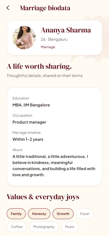 Marriage biodata screen
